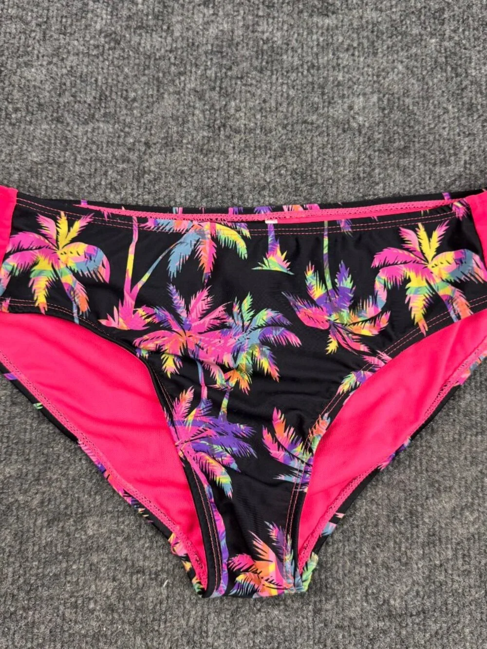 Hurley Girls Swim Bikini Bottoms Size XL 13-15 Yrs Black Pink Tropical Palm Tree